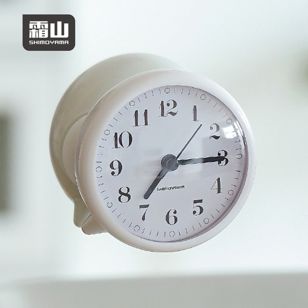 【日本霜山】壁掛立式兩用雙吸盤防水小型時鐘