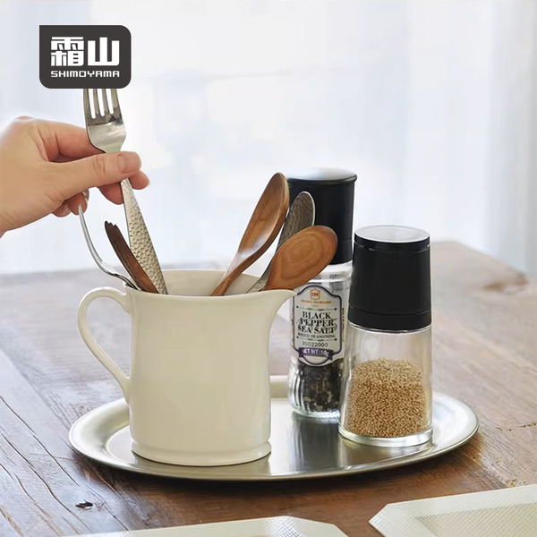 【日本霜山】日式復古風陶瓷廚具收納筒/花瓶(附把手)-大款