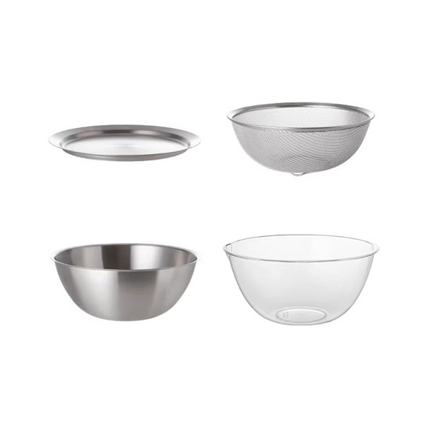 【日本霜山】304不鏽鋼料理瀝水盆/PC揉麵盆4件組