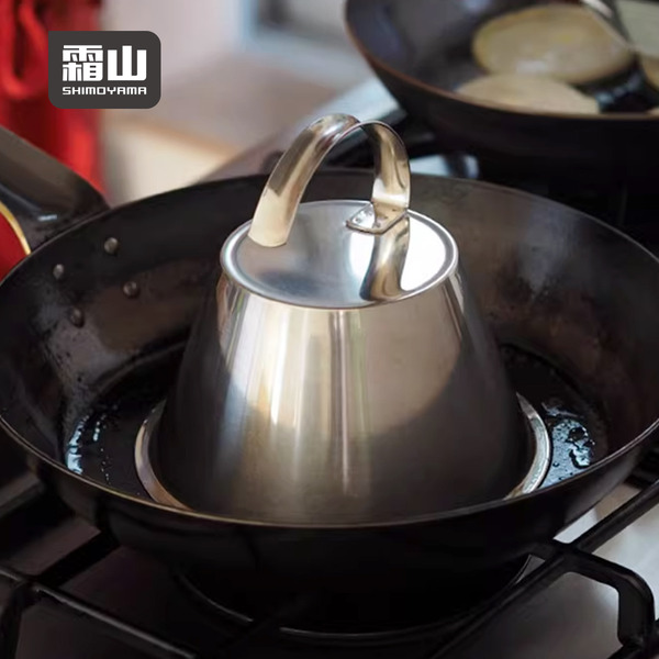 【日本霜山】304不鏽鋼深型防濺油牛排蓋(附把手)