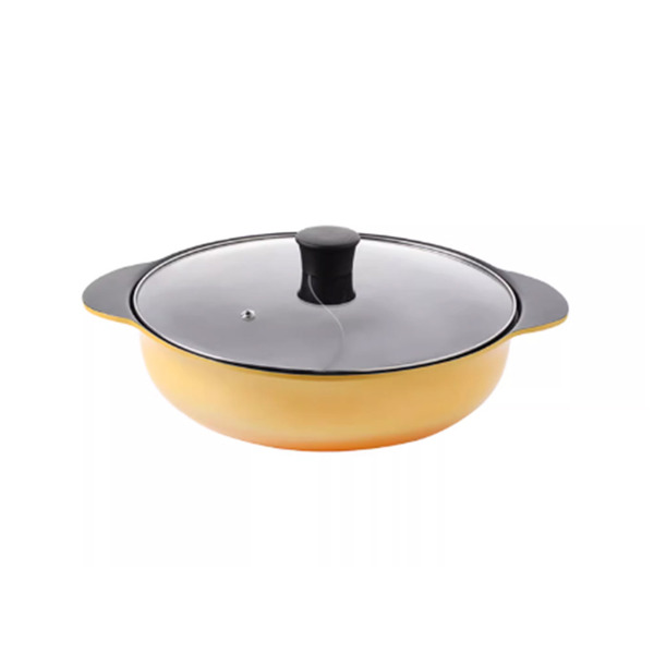 【日本霜山】漸層色雙耳不沾雙格鴛鴦火鍋(附蓋)-30cm