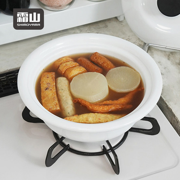 【日本霜山】雙耳琺瑯鍋/單人鍋/泡麵鍋(附蓋)-1.4L