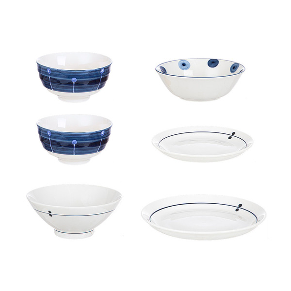 【日本霜山】日式和風藍陶瓷碗盤餐具6件組