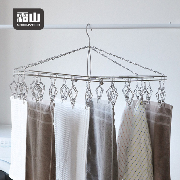 【日本霜山】304不鏽鋼折疊式多用途曬衣架/晾衣架(30夾)