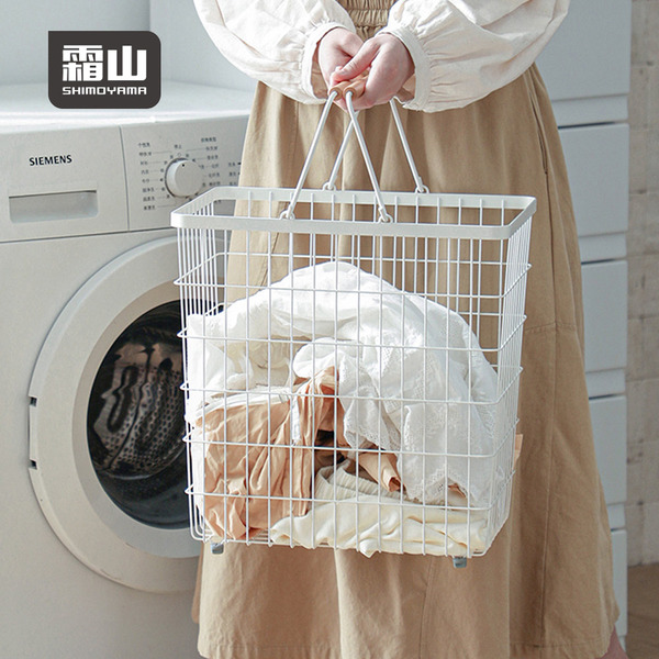 【日本霜山】北歐風多功能移動式掛衣架附木柄洗衣籃