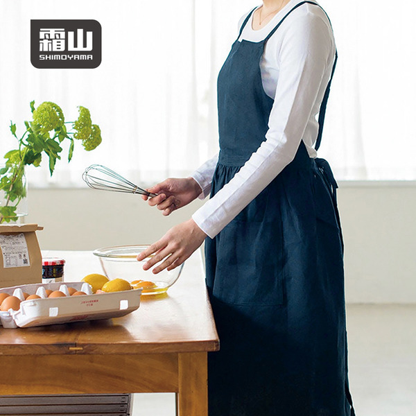 【日本霜山】文藝復古風背掛交叉式抓皺圍裙(雙口袋)
