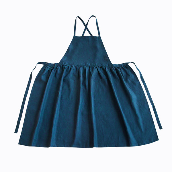 【日本霜山】文藝復古風背掛交叉式抓皺圍裙(雙口袋)