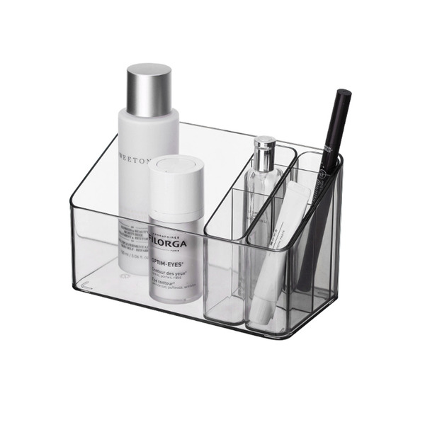 【日本霜山】透明彩妝保養品分類收納盒-附分隔盒-3入