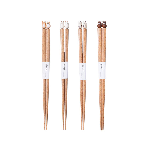 【日本霜山】日本製圓滾滾動物系列木筷(19.5cm)-2雙組-多款可選