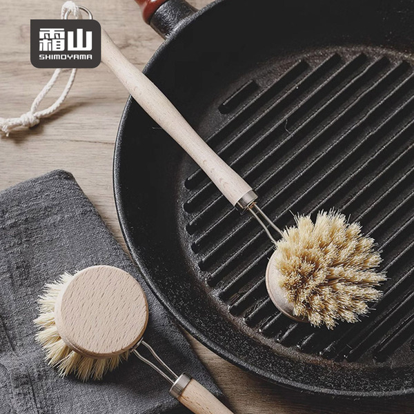 【日本霜山】北歐風木柄天然椰棕鍋刷