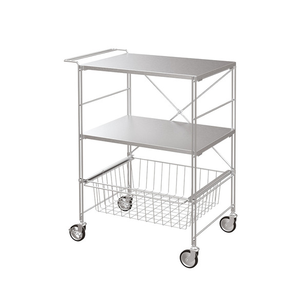 【日本霜山】多功能不鏽鋼三層置物推車-DIY-2板+1籃