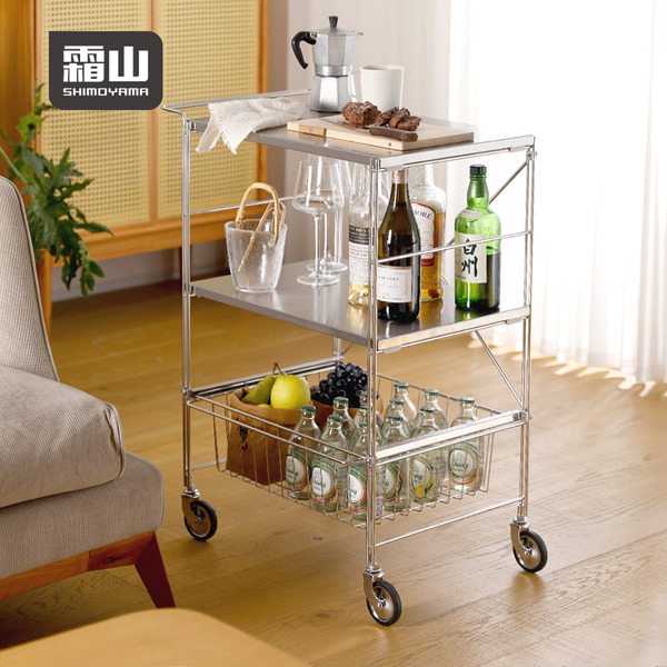 【日本霜山】多功能不鏽鋼三層置物推車-DIY-2板+1籃