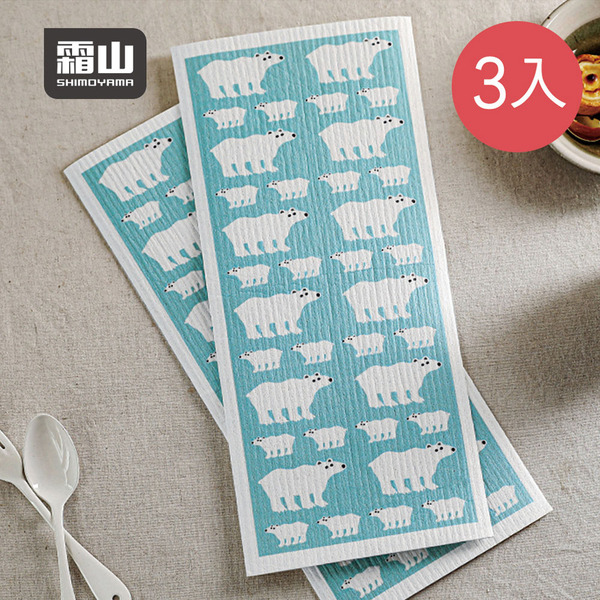【日本霜山】長形印花風乾濕兩用木漿棉抹布-3入
