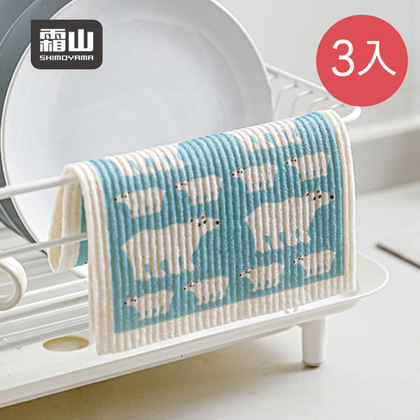 【日本霜山】長形印花風乾濕兩用木漿棉抹布-3入