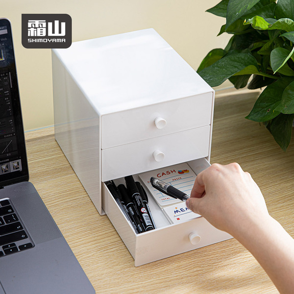 【日本霜山】北歐風桌上型三層抽屜收納盒