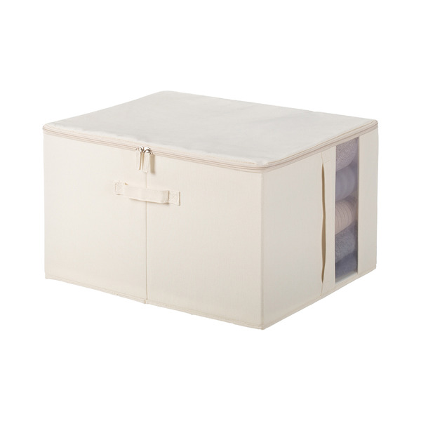 【日本霜山】棉麻布可折疊衣物收納箱(附透窗)-60L-3入