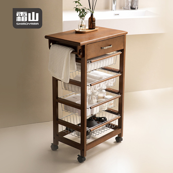 【日本霜山】復古風木質五層置物推車/餐車(附抽屜)-DIY