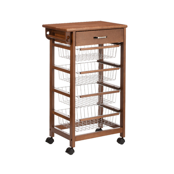 【日本霜山】復古風木質五層置物推車/餐車(附抽屜)-DIY