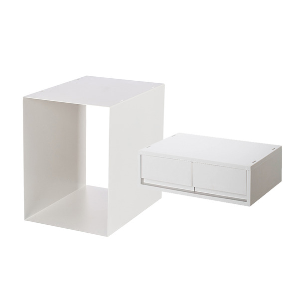 【日本霜山】PP雙格抽屜收納盒+鐵藝金屬框架2件組