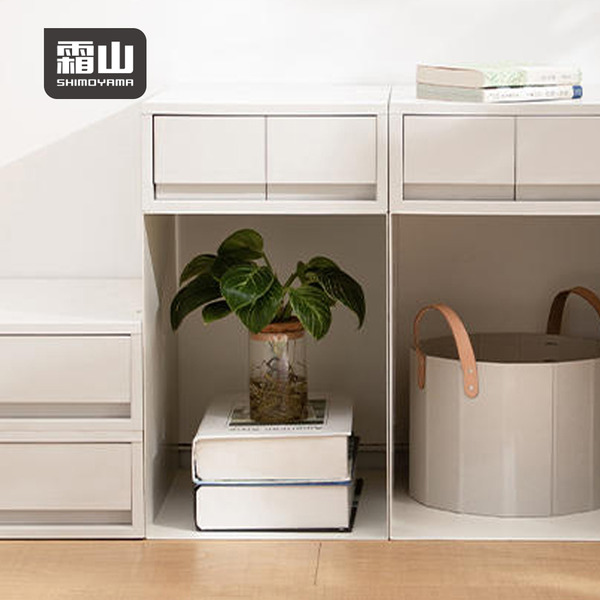 【日本霜山】PP雙格抽屜收納盒+鐵藝金屬框架2件組