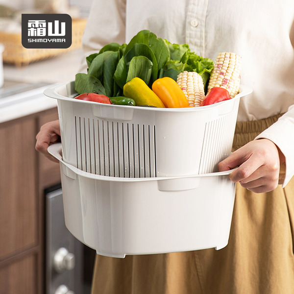 【日本霜山】可層疊雙層洗菜籃/蔬果瀝水籃-多色可選