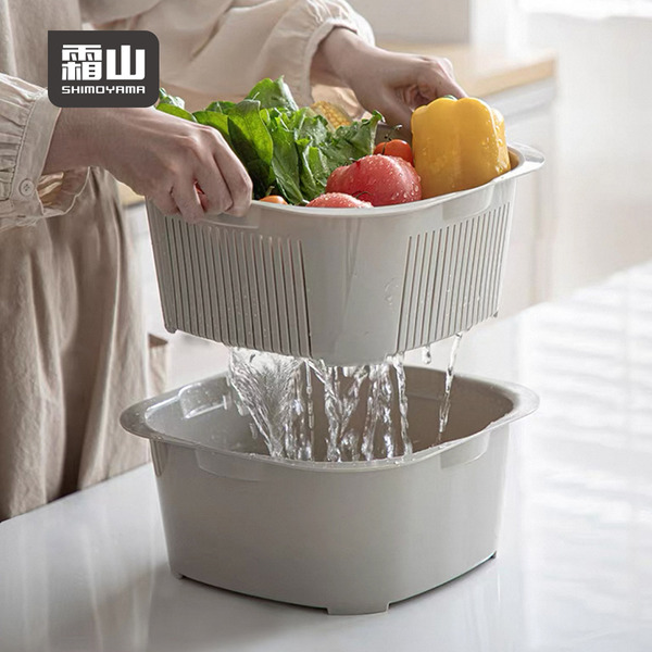 【日本霜山】可層疊雙層洗菜籃/蔬果瀝水籃-多色可選