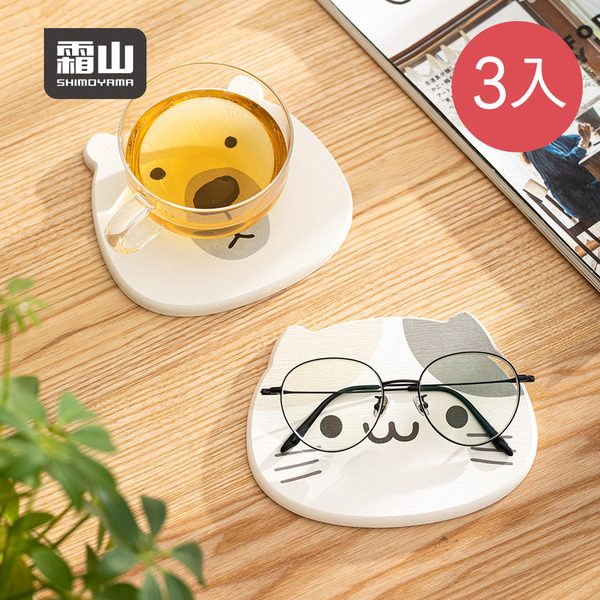 【日本霜山】動物造型吸水珪藻土杯墊/瀝水墊-3入-多色可選