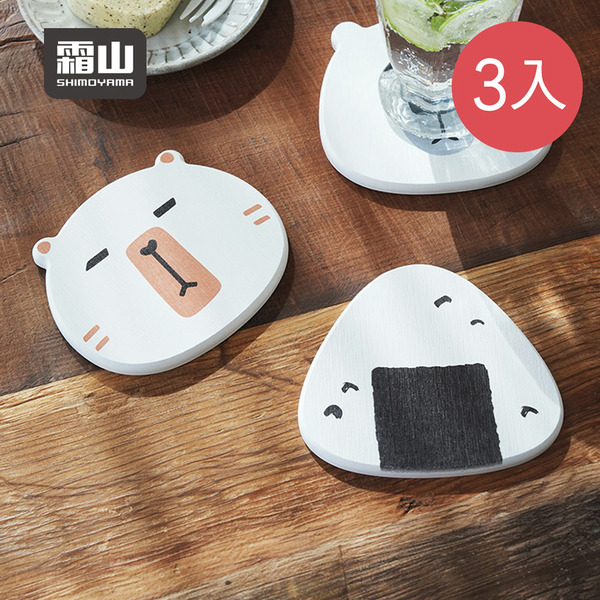 【日本霜山】動物造型吸水珪藻土杯墊/瀝水墊-3入-多色可選