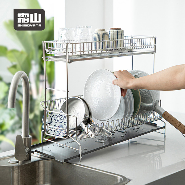 【日本霜山】304不鏽鋼雙層餐具瀝水架