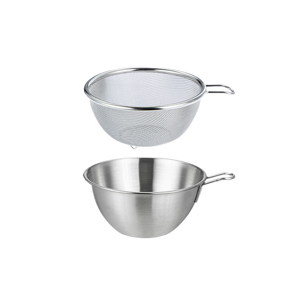 【日本霜山】304不鏽鋼附柄瀝水調理盆2件組-15cm
