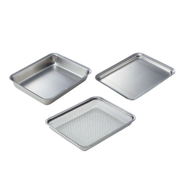 【日本霜山】304不鏽鋼瀝水網籃+托盤3件組