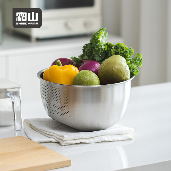 【日本霜山】304不鏽鋼多功能斜底瀝水料理盆