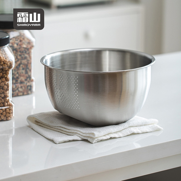 【日本霜山】304不鏽鋼多功能斜底瀝水料理盆