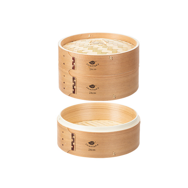 【日本霜山】圓形竹製蒸籠組(2籠1蓋)-24cm