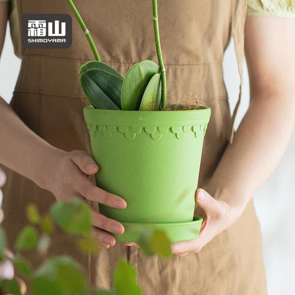 【日本霜山】復古風植纖環保花盆(附托盤)-多色可選