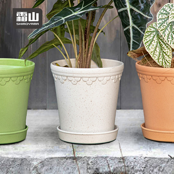 【日本霜山】復古風植纖環保花盆(附托盤)-多色可選