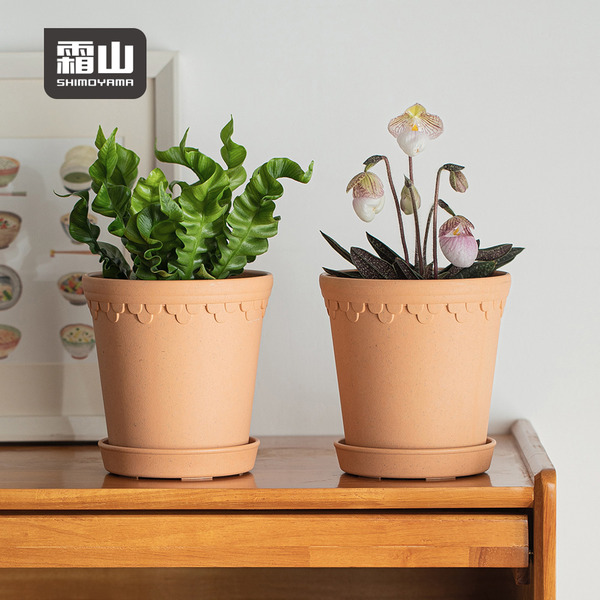 【日本霜山】復古風植纖環保花盆(附托盤)-多色可選