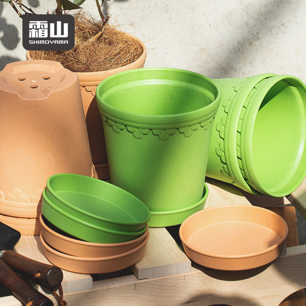 【日本霜山】復古風植纖環保花盆(附托盤)-多色可選