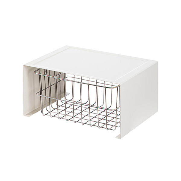 【日本霜山】北歐風桌上型ㄇ型置物/分層收納架(附收納籃)