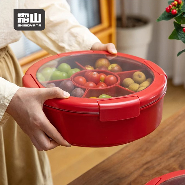 【日本霜山】ABS旋轉式6格乾果盤/零食盤(附蓋)-多色可選