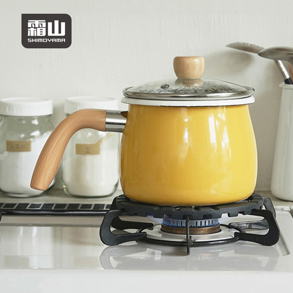 【日本霜山】單柄琺瑯牛奶鍋/湯鍋(附玻璃蓋)-1.9L