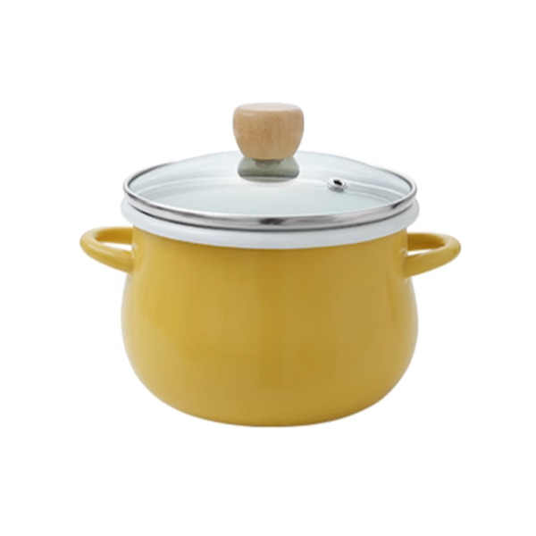 【日本霜山】雙耳琺瑯油炸鍋(附玻璃蓋)-16cm