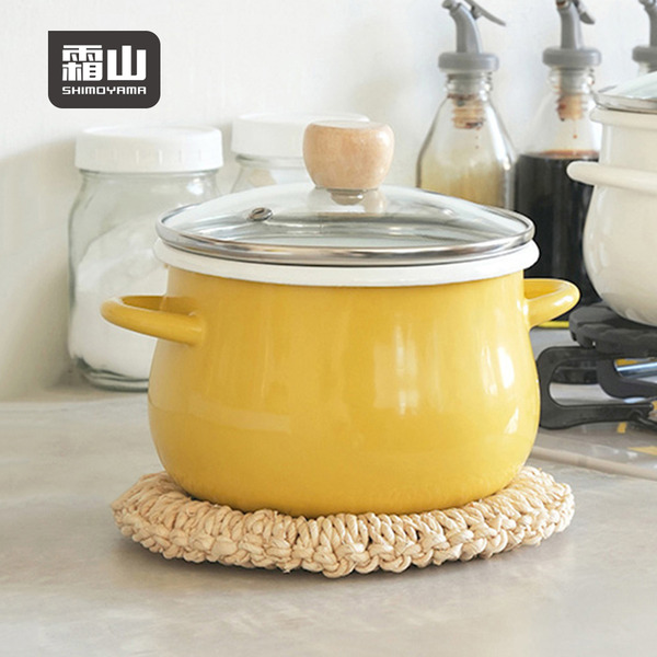 【日本霜山】雙耳琺瑯油炸鍋(附玻璃蓋)-16cm