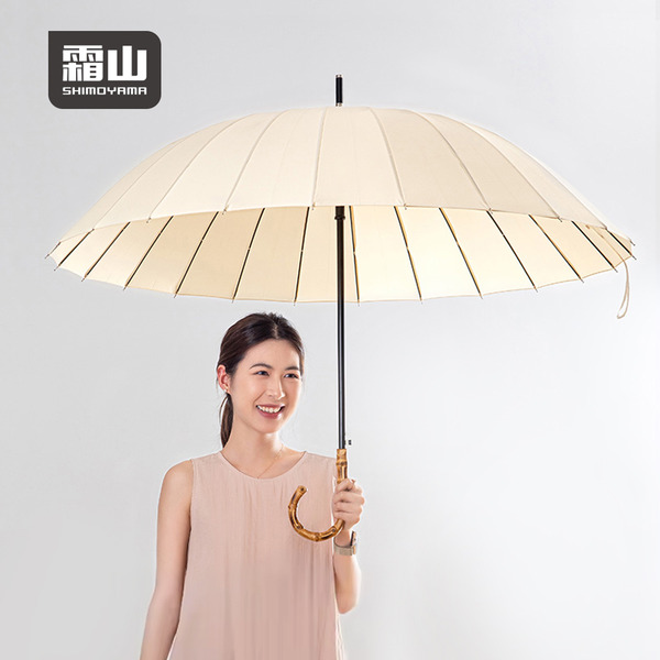 【日本霜山】24骨防風大傘面晴雨兩用竹柄自動傘-多色可選