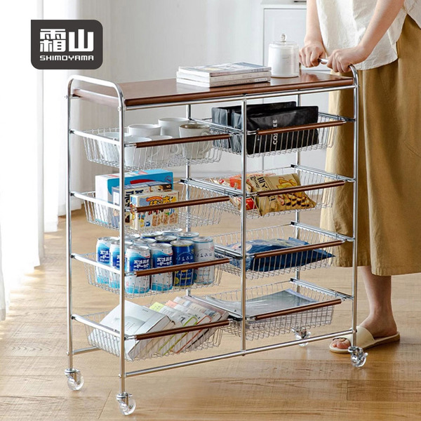 【日本霜山】復古風木質四層置物推車(雙邊8抽款)-DIY