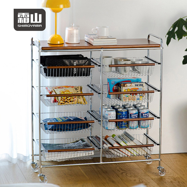 【日本霜山】復古風木質四層置物推車(雙邊8抽款)-DIY