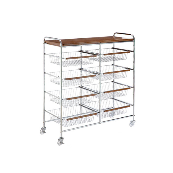 【日本霜山】復古風木質四層置物推車(雙邊8抽款)-DIY