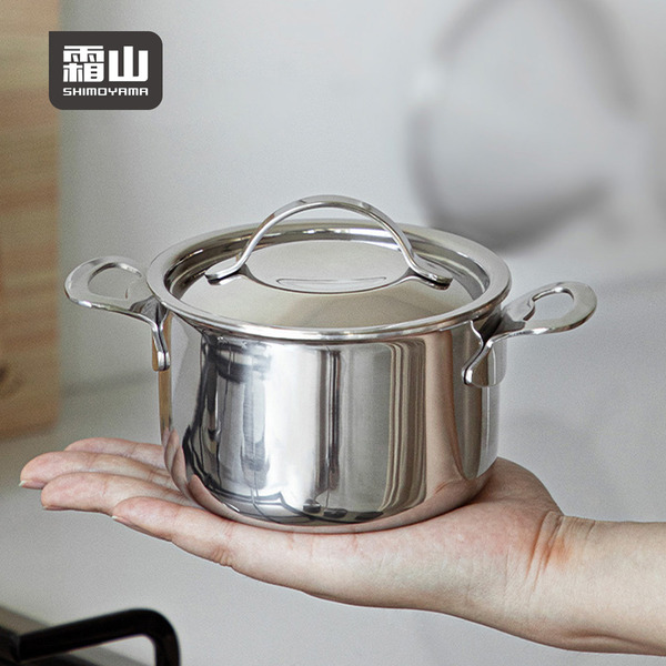 【日本霜山】雙耳不鏽鋼湯鍋/燉鍋(附蓋)-400ml (電磁爐IH爐可用)