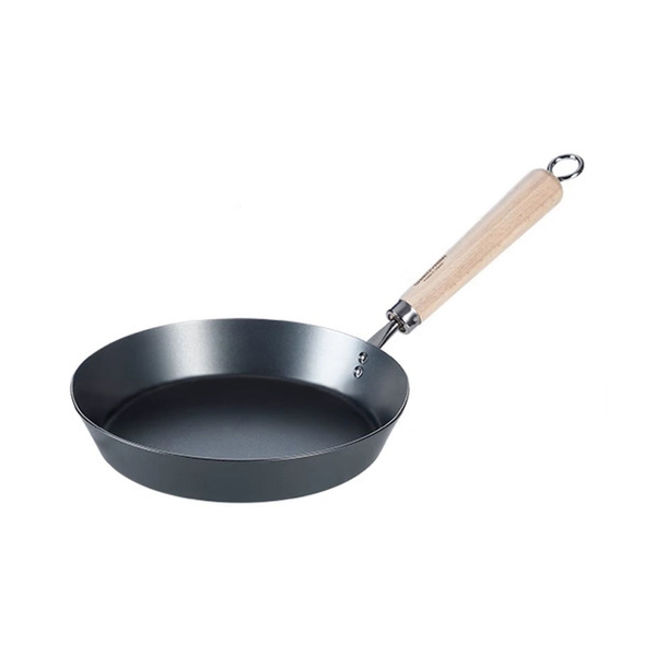 【日本霜山】日本製木柄窒化鐵煎鍋/平底鍋(IH爐可用)-24cm