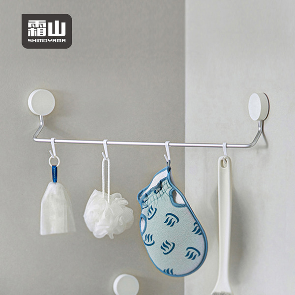 【日本霜山】日系簡約風無痕壁掛式加長掛桿(附小掛勾6入)